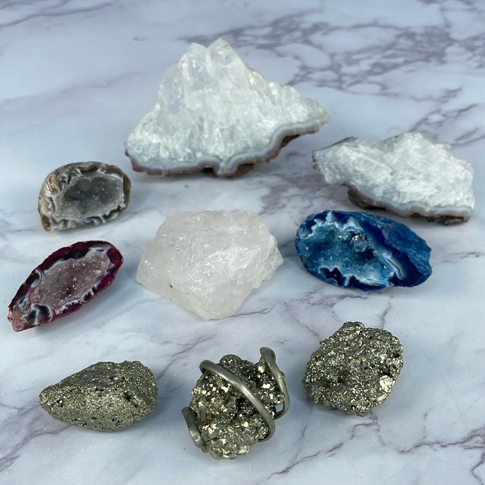 Quartz Pyrite Geode Seashell Stones Collection